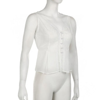 V neck button lace hem solid tank top