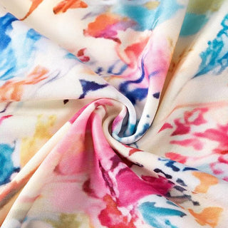 Cap sleeve print slit crewneck midi dress