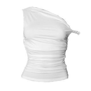 One shoulder irregular ruched solid top