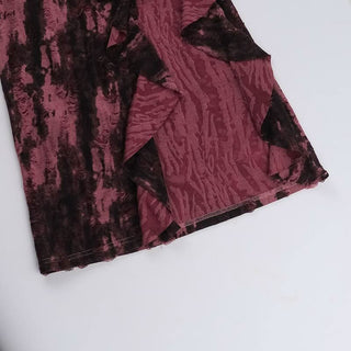 Off shoulder long sleeve slit ruffle contrast midi dress