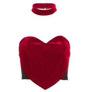 Velvet sweetheart neck button backless tube top