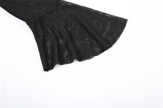 Long flared sleeve mesh see through lace up crop top