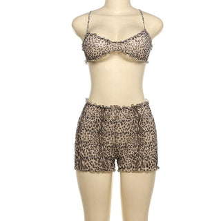 Leopard print ruffle ruched crop pant set