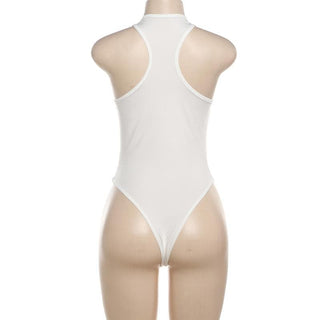 U neck â€œWETâ€ pattern sleeveless contrast tank bodysuit