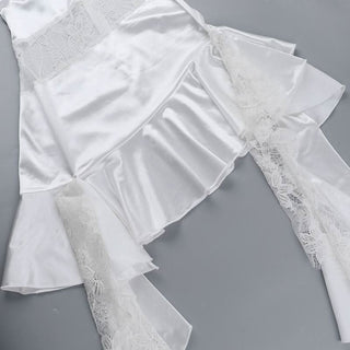 Satin lace hem patchwork ruffle cami mini dress