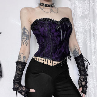 Sweetheart neck bustier tassels ruffle tube top