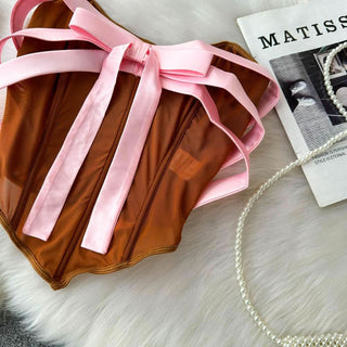 Mesh corset bowknot tube top