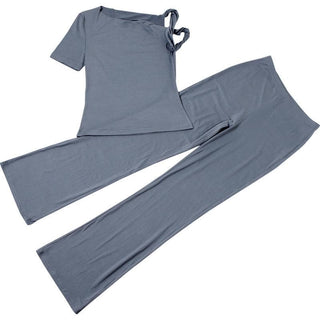 Short sleeve irregular crewneck solid pant set