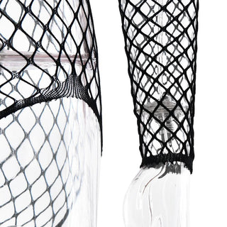Crewneck long sleeve fishnet see through romper