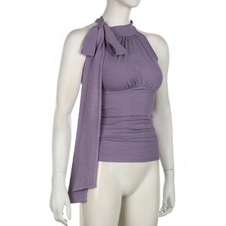 Sleeveless high neck knotted ruched top