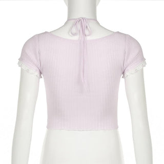 Halter textured print ruffle crop top