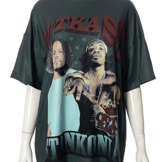Contrast print short sleeve crewneck T-shirt top