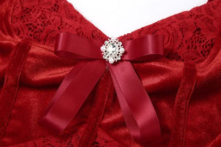 Gloves bowknot lace velvet patchwork cami top