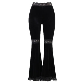 Lace hem velvet solid flared pant