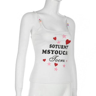 Letter print beaded backless contrast cami top