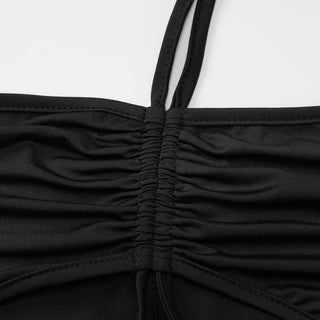 Halter drawstring hollow out ruched romper