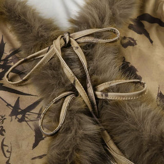 Long sleeve fluffy self tie print top