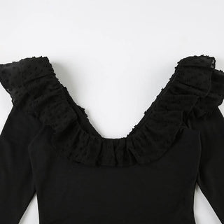 Long sleeve ruffle mesh patchwork top
