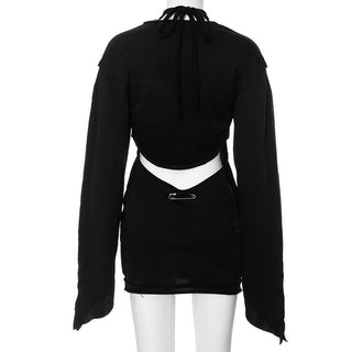 Long sleeve halter backless shrug 2 piece mini dress