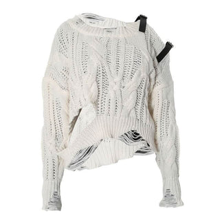 Long sleeve buckle knitted hollow out cut out top