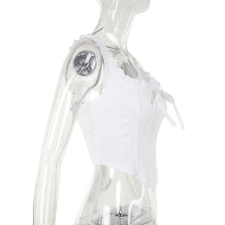 Ruched smocked textured bustier ruffle top