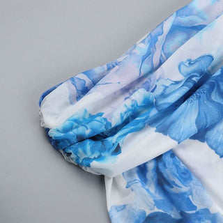 Off shoulder long sleeve flower print mesh mini dress