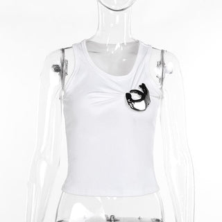 Metal applique ruched solid tank top
