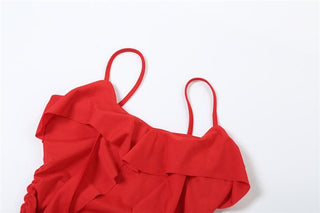 V neck irregular solid ruffle ruched cami top