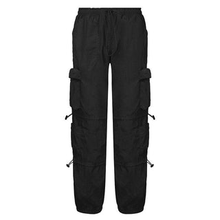 Drawstring solid cargo pocket low rise baggy pant