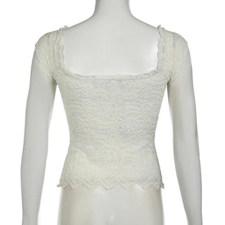 Cap sleeve square neck bowknot lace ruffle top