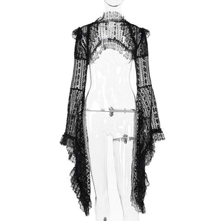 Long flared sleeve lace ruffle shrug top