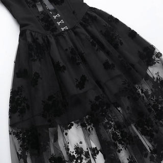 Ruffle smocked button ribbon flower print midi dress