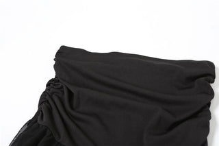 Ruched ruffle mesh mini skirt