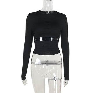 Long sleeve hollow out crop cut out top
