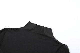 Solid long sleeve mesh gloves high neck patchwork bodysuit