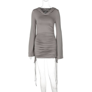 Hoodie long sleeve ruched drawstring mini dress