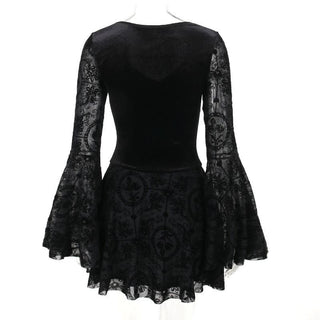 Flared sleeve velvet lace up solid patchwork mini dress