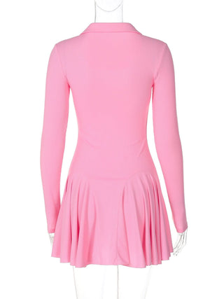 Turnover collar long sleeve solid mini dress