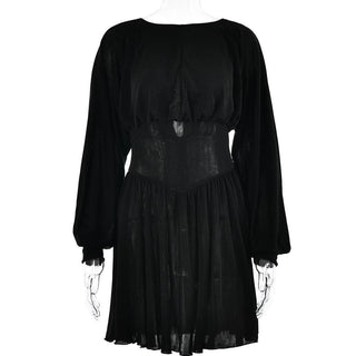 Button ruched corset solid long sleeve mini dress-final-sale