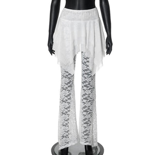 Ruched lace ruffle solid high rise pant