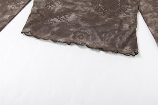 Long sleeve off shoulder ruffle ruched drawstring mini skirt set