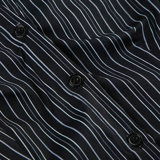 Turnover collar long sleeve striped button top