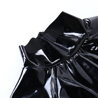 Long sleeve PU leather feather high neck zip-up mini dress-final-sale