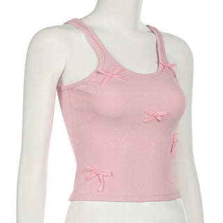 U neck bowknot ribbed backless tank top