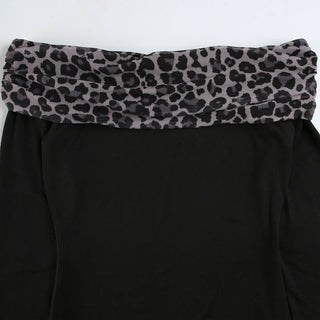 Off shoulder long sleeve leopard print mini dress