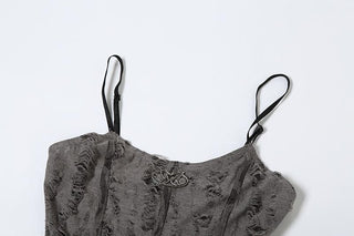 U neck textured metal applique crop top