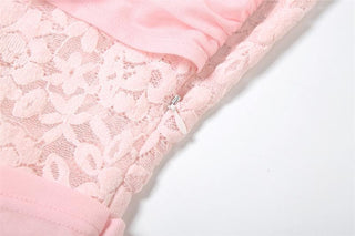 One shoulder lace mesh flower applique mini dress