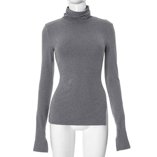 Long sleeve high neck slit irregular solid top