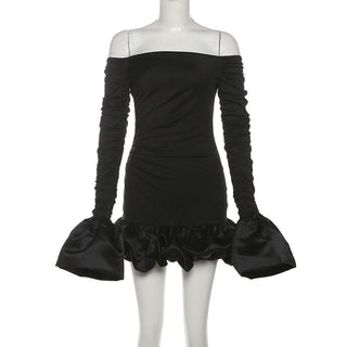 Off shoulder long sleeve ruched mini dress