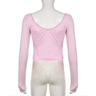 Long sleeve bowknot sweetheart neck ruffle top